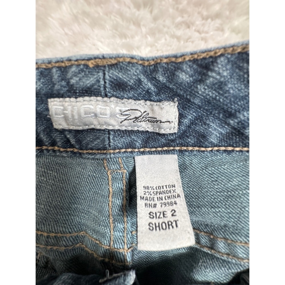 CHICO Platinum Women's Large Jeans Short Bootcut Dark Wash Chic Comfy Chico's 2 - Picture 2 of 9